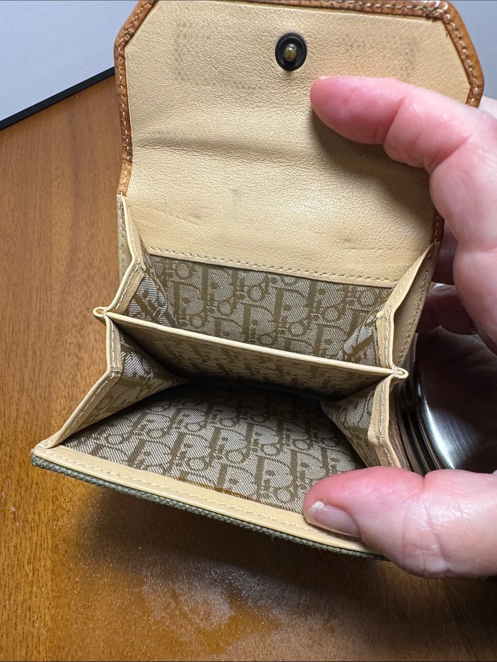 Dior Brown Leather & Olive Canvas Small Wallet